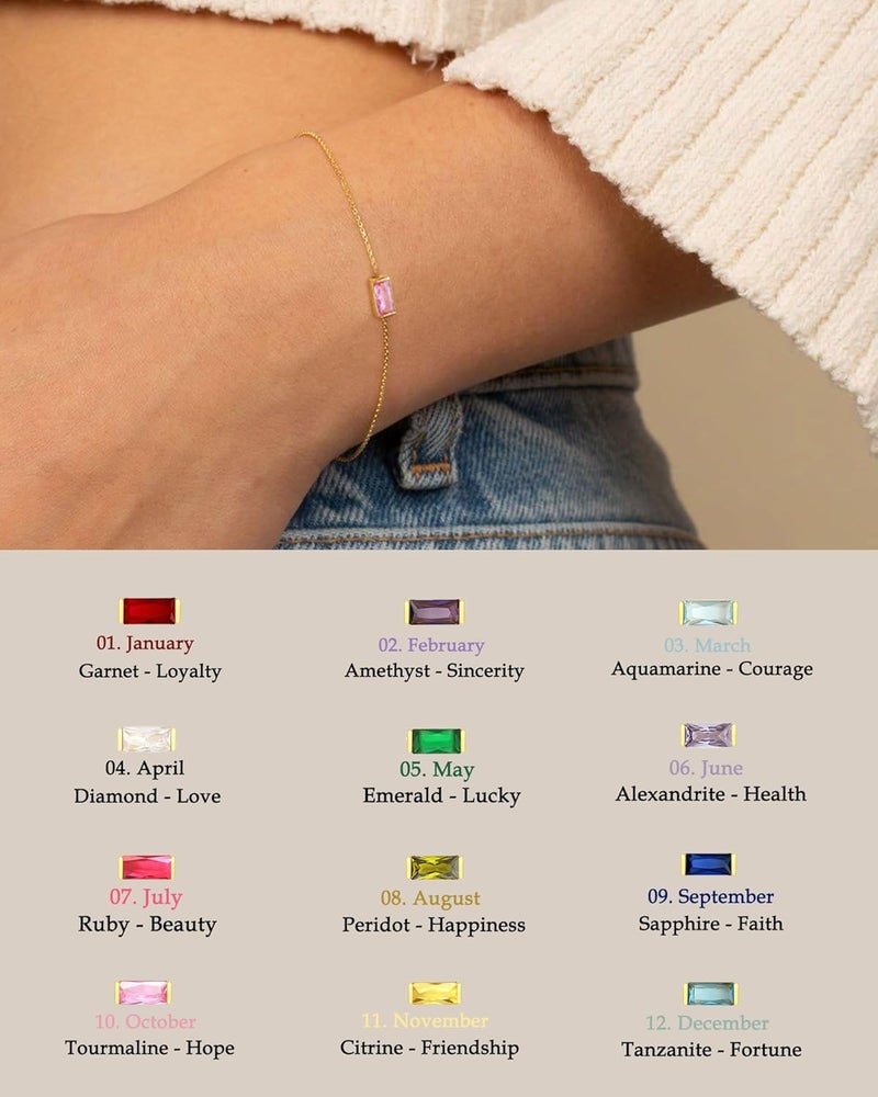 FUNEIA Birthstone Gold Bracelets for Women Non Tarnish Trendy Dainty 14K Gold Plated Bracelet Stack Stackable Blue Green May Emerald Friendship Bracelets Jewelry Gifts for Mom Best Friend - Image 3